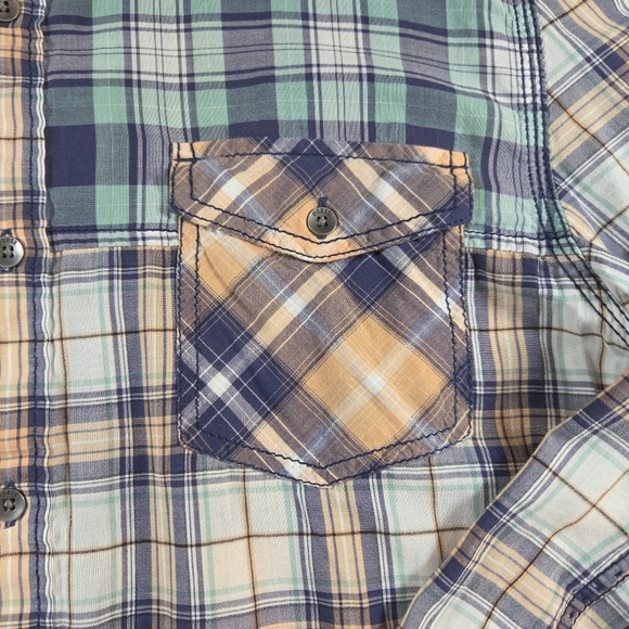 Guess Mens Retro  Blue and Green Casual Button Down Shirt Size XL - Picture 5 of 8